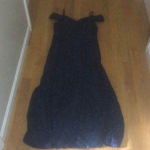Beautiful, long, sparkly, off-shoulder dress.
